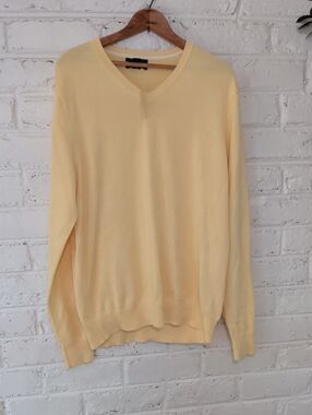 Lands' End Men's V-Neck Sweater in Pale Yellow